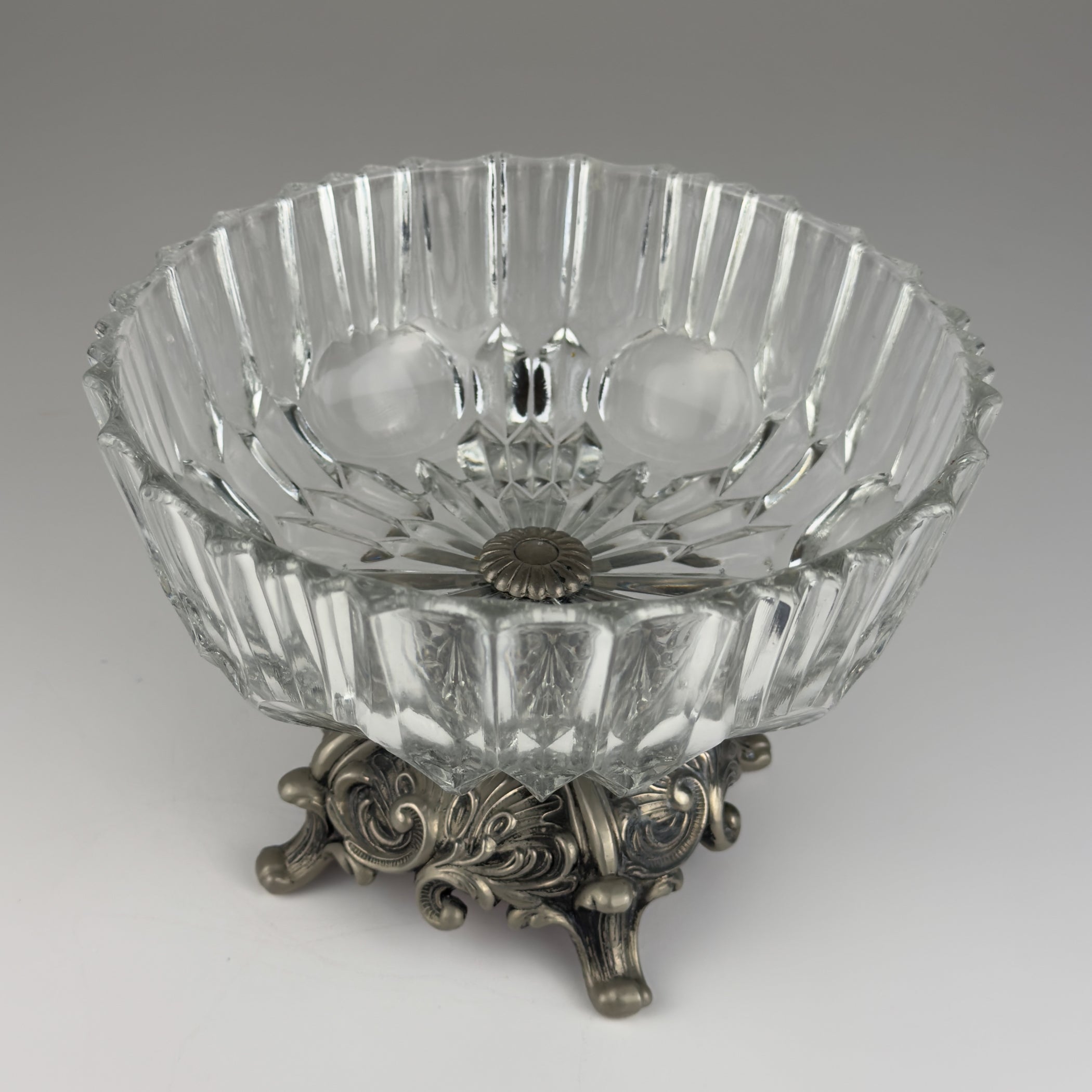 Vintage crystal glass bowl with metal base by Fadalti, Italy 1960s