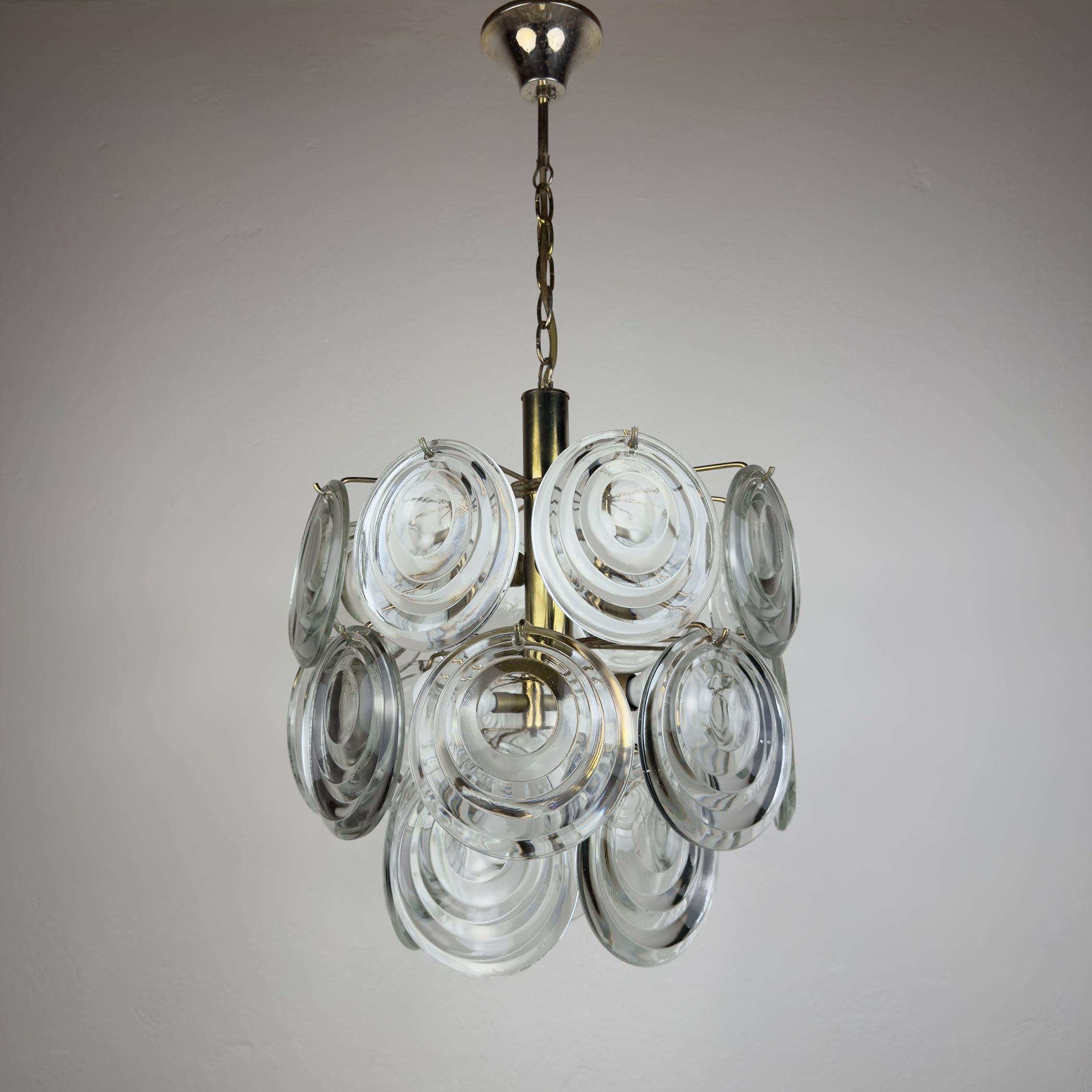 Vintage glass disc chandelier, Italy 1970s