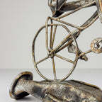 Vintage metal Brutalist sculpture Bicyclist by Salvino Marsura, Italy 1980s