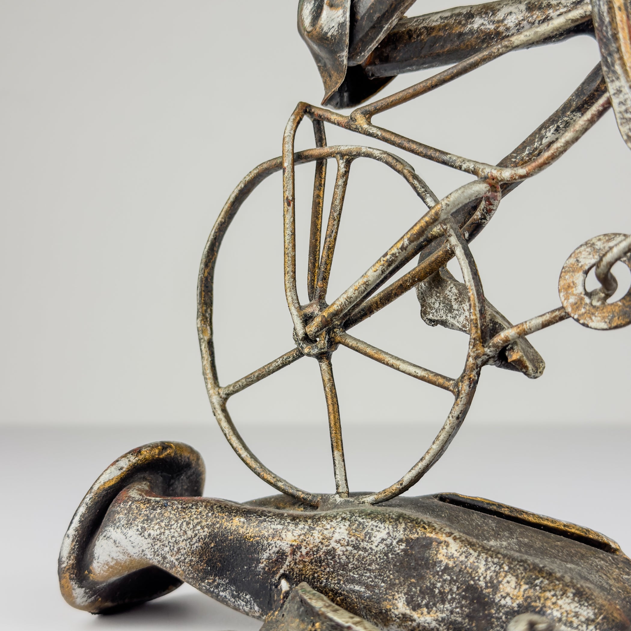 Vintage metal Brutalist sculpture Bicyclist by Salvino Marsura, Italy 1980s
