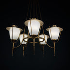 Vintage brass chandelier by Maison Arlus, Art Deco style, France 1950s