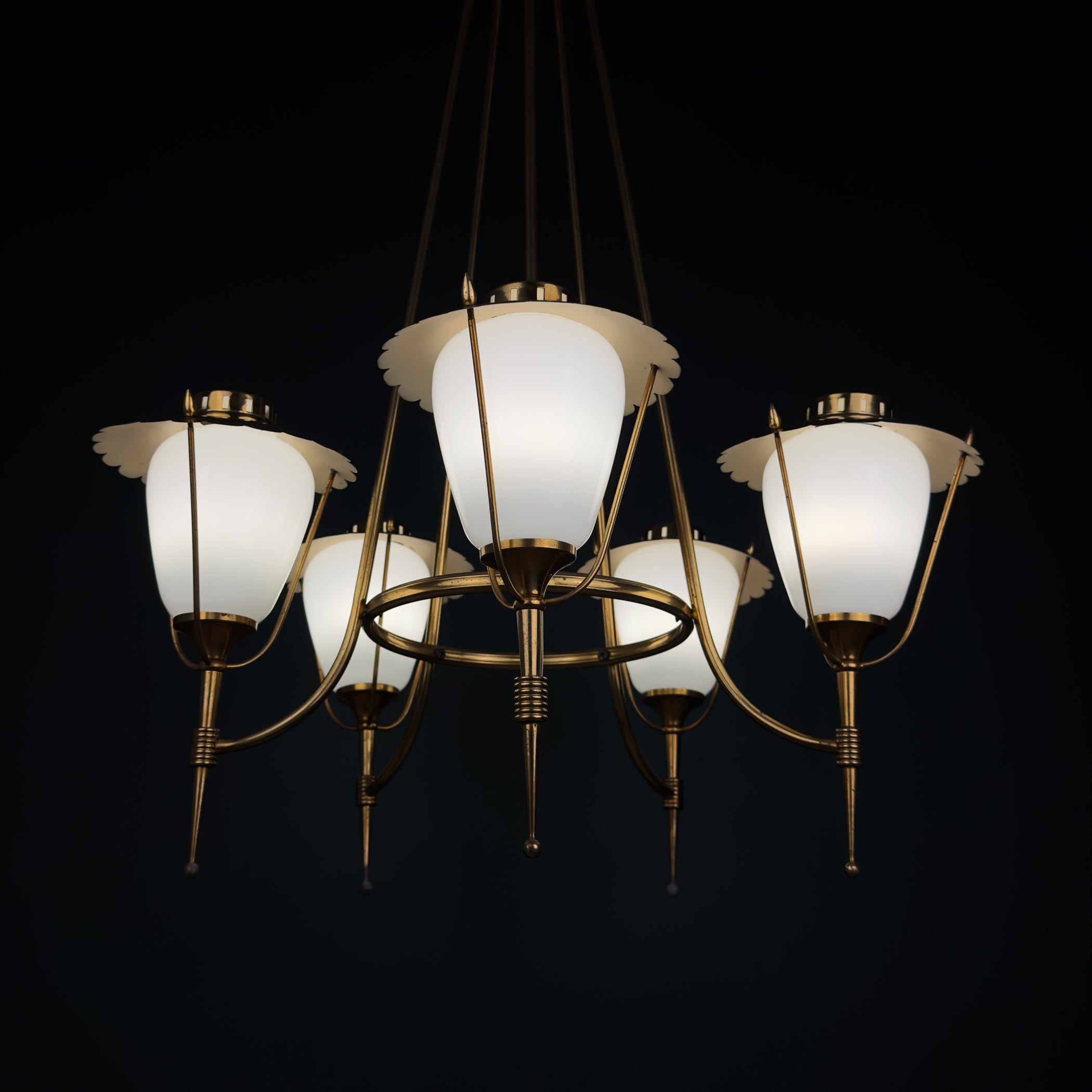 Vintage brass chandelier by Maison Arlus, Art Deco style, France 1950s