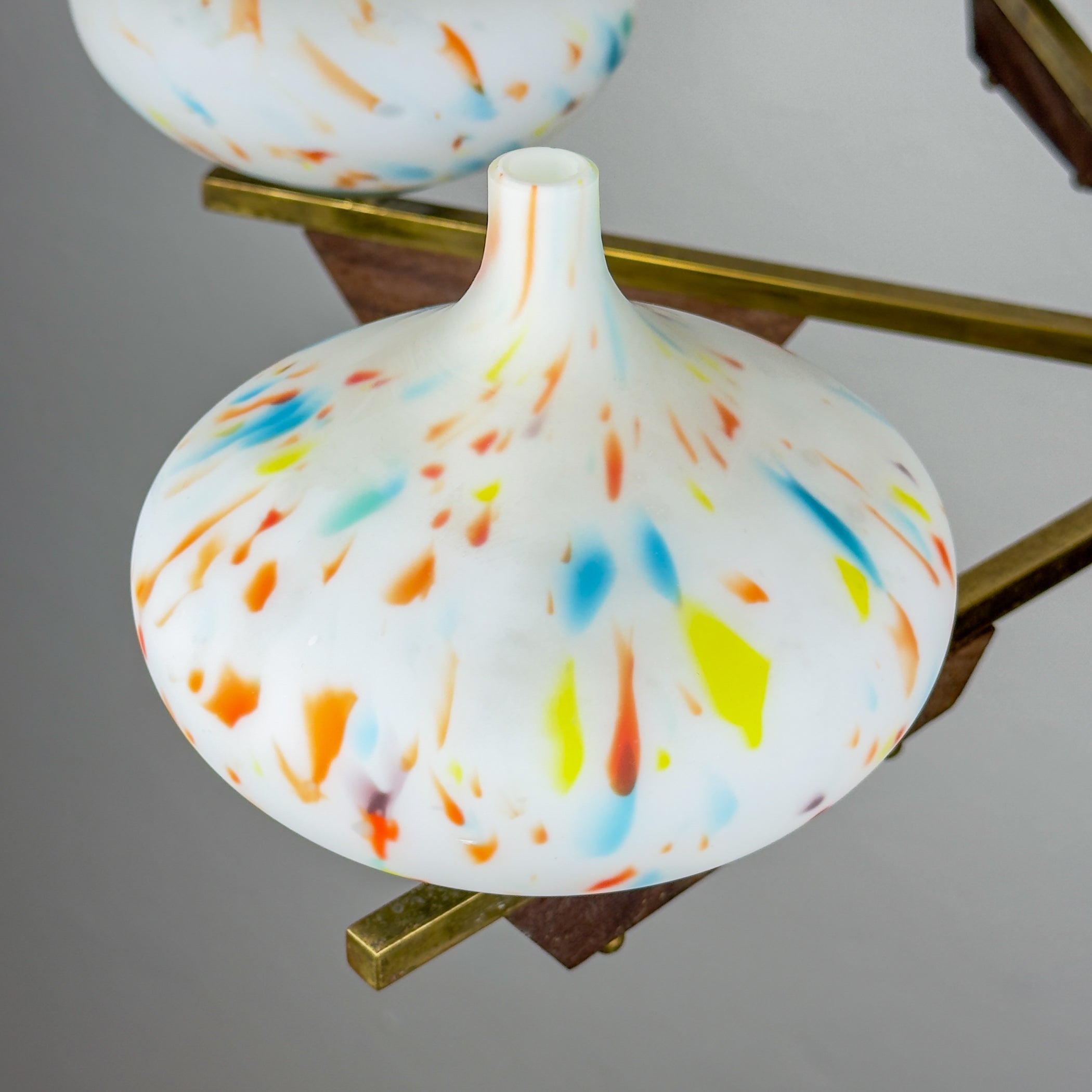 Mid-Century Stilnovo chandelier with teak and Murano Glass, Italy 1940-50s