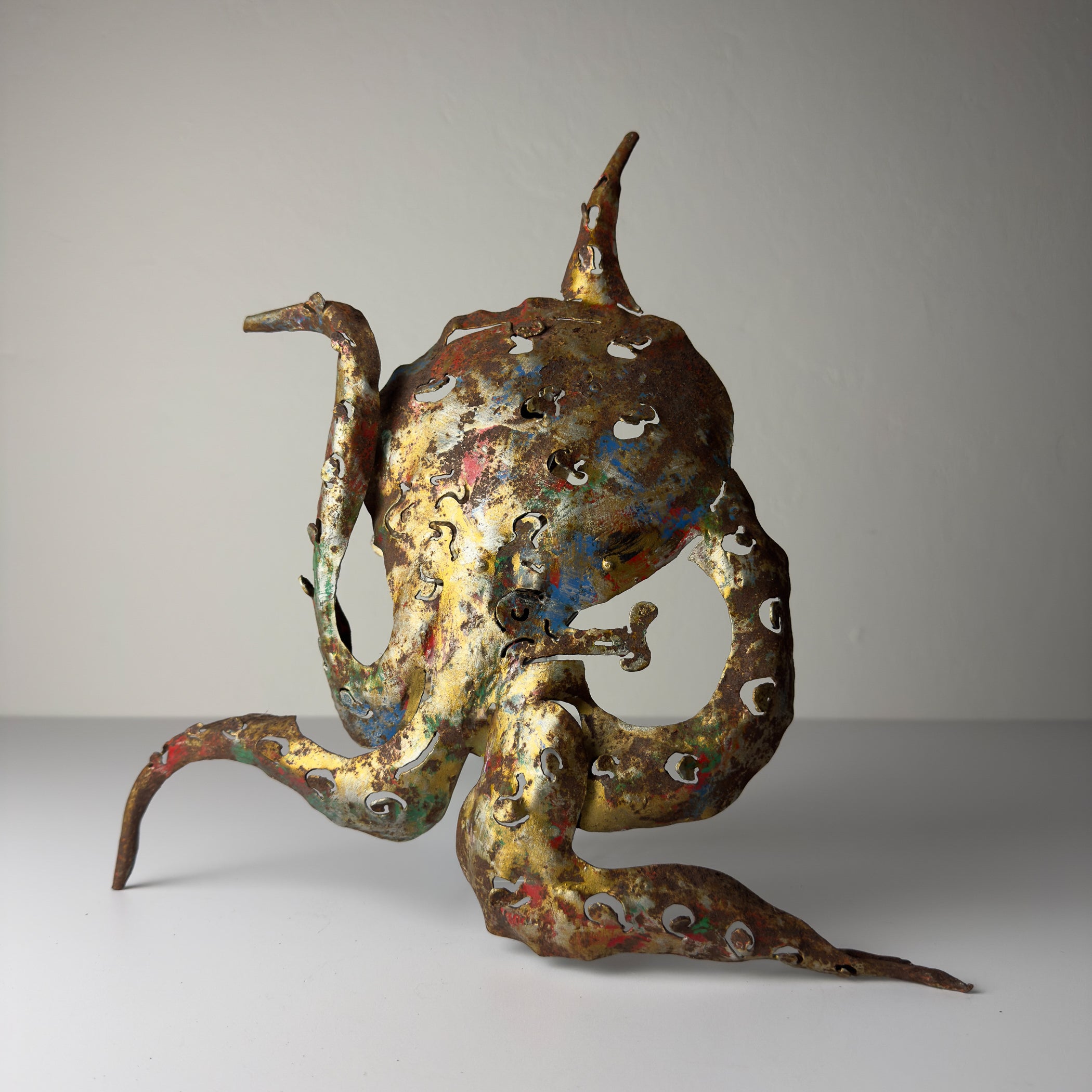 Original metal Brutalist wall lamp Octopus by Salvino Marsura, Italy 1980s