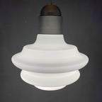 Large mid-century opaline white glass hanging lamp Italy 1960s Art deco Italian modern