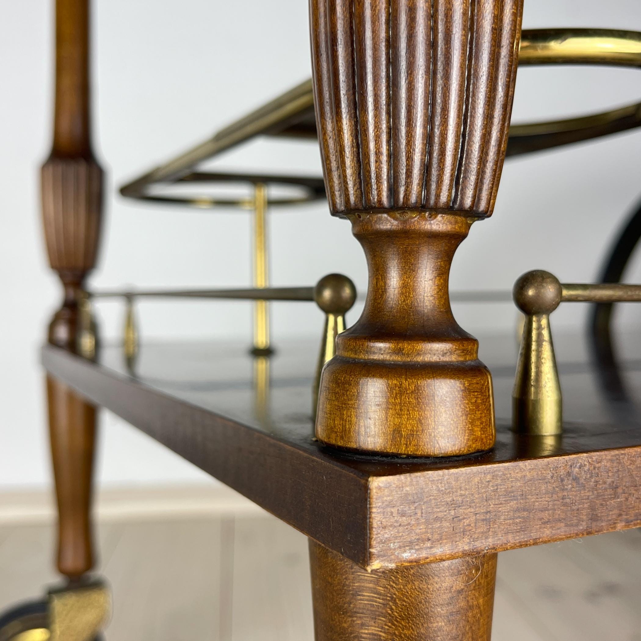 Mid-Century wood bar cart trolley, Italy, 1970s, Vintage Home Decor
