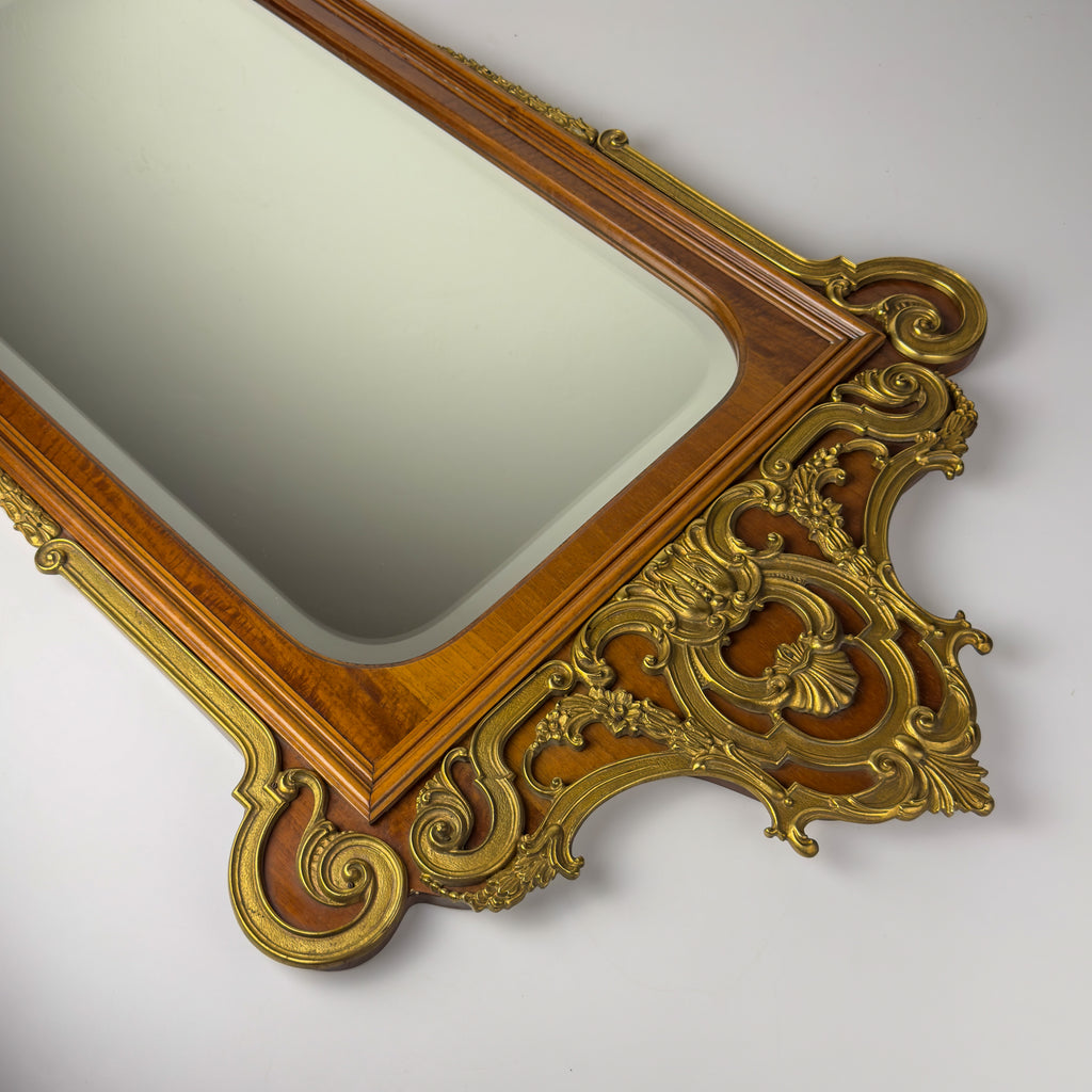 Vintage Large Wooden Wall Mirror, Italy 1950s
