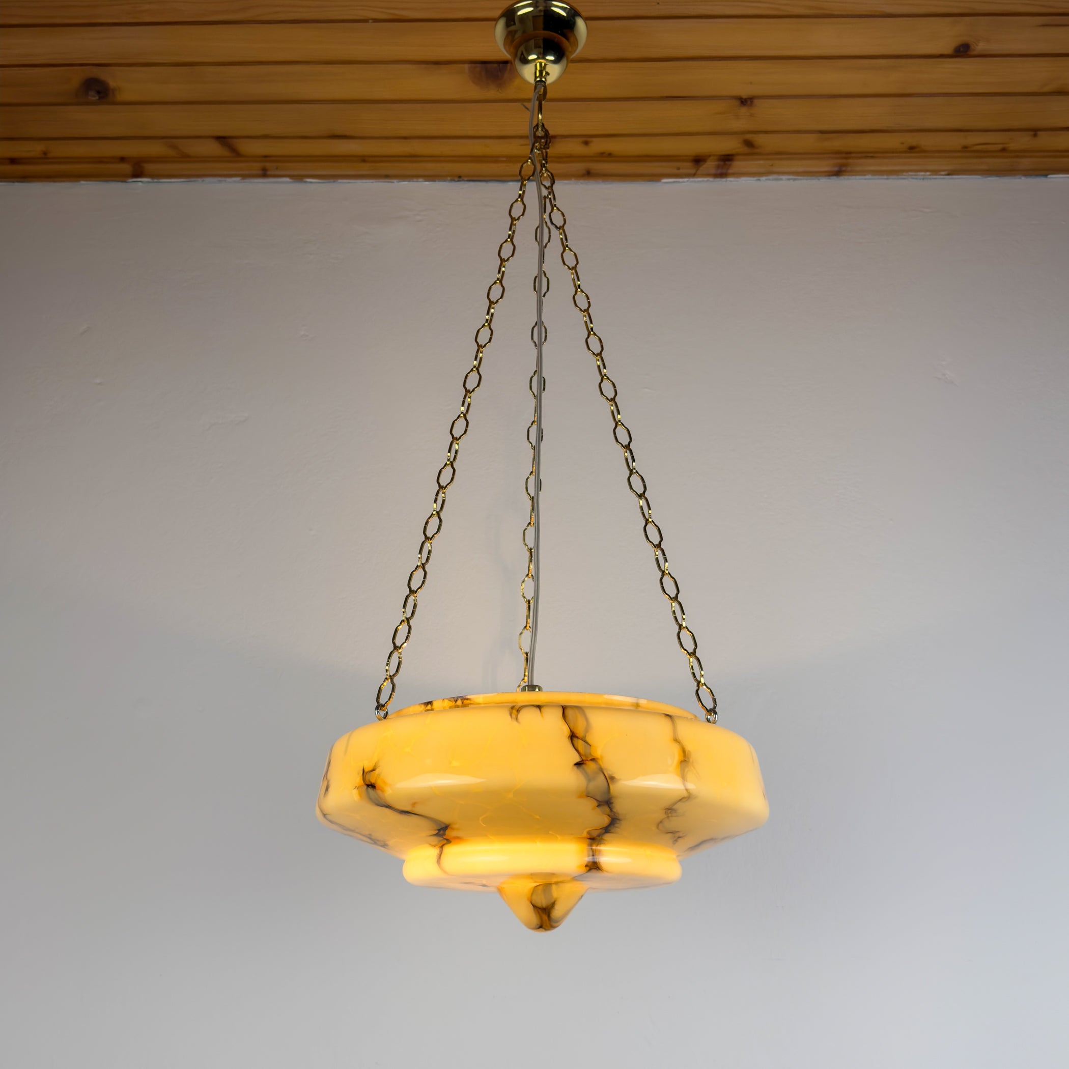 Art Deco yellow glass pendant lamp, Italy 1930s