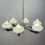 Mid-Century Stilnovo chandelier with teak and Murano Glass, Italy 1940-50s