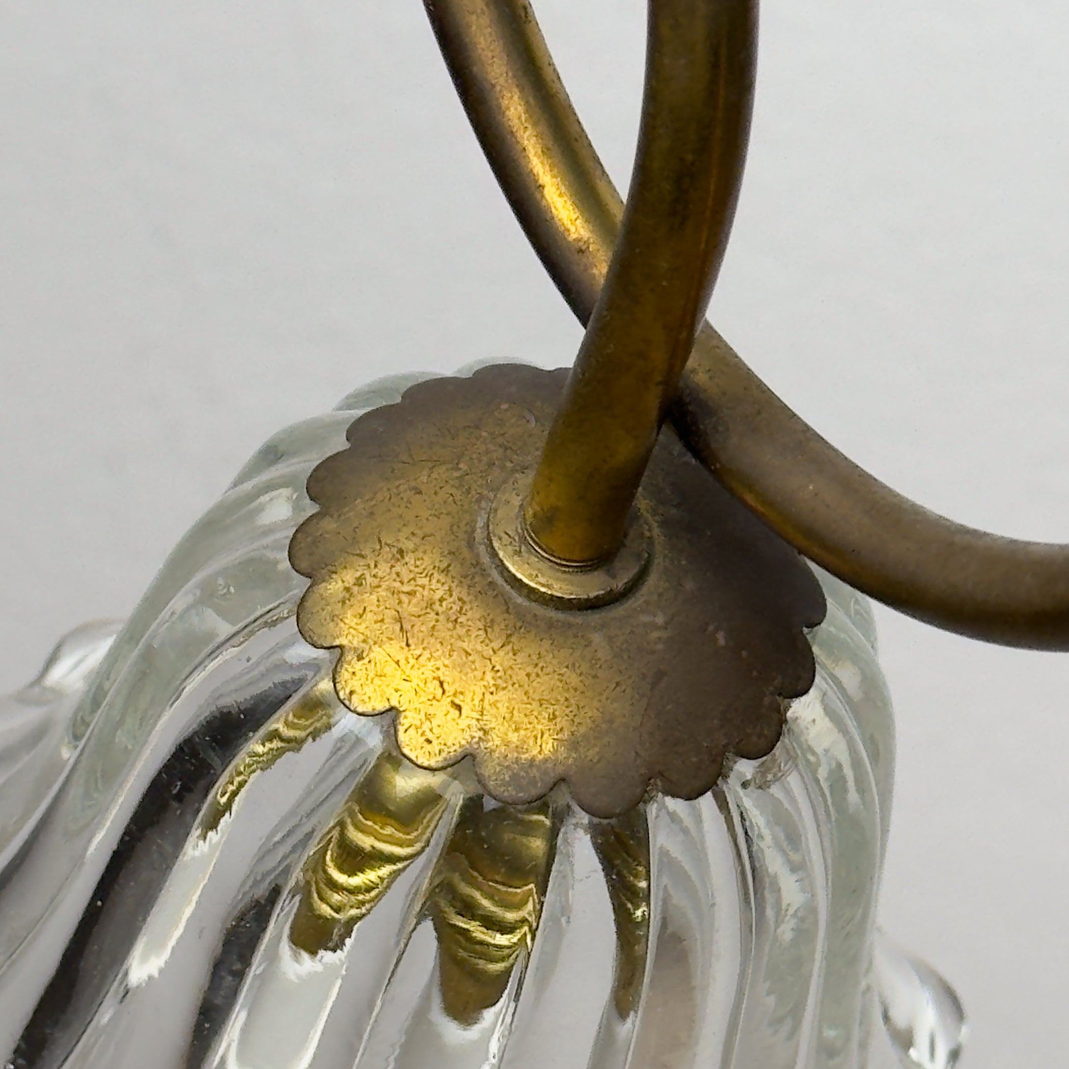 Vintage murano glass and brass chandelier, Italy 1950s