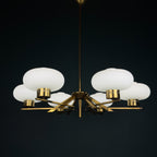Mid-Century Stilnovo Chandelier with Brass and Opaline Glass, Italy 1970s