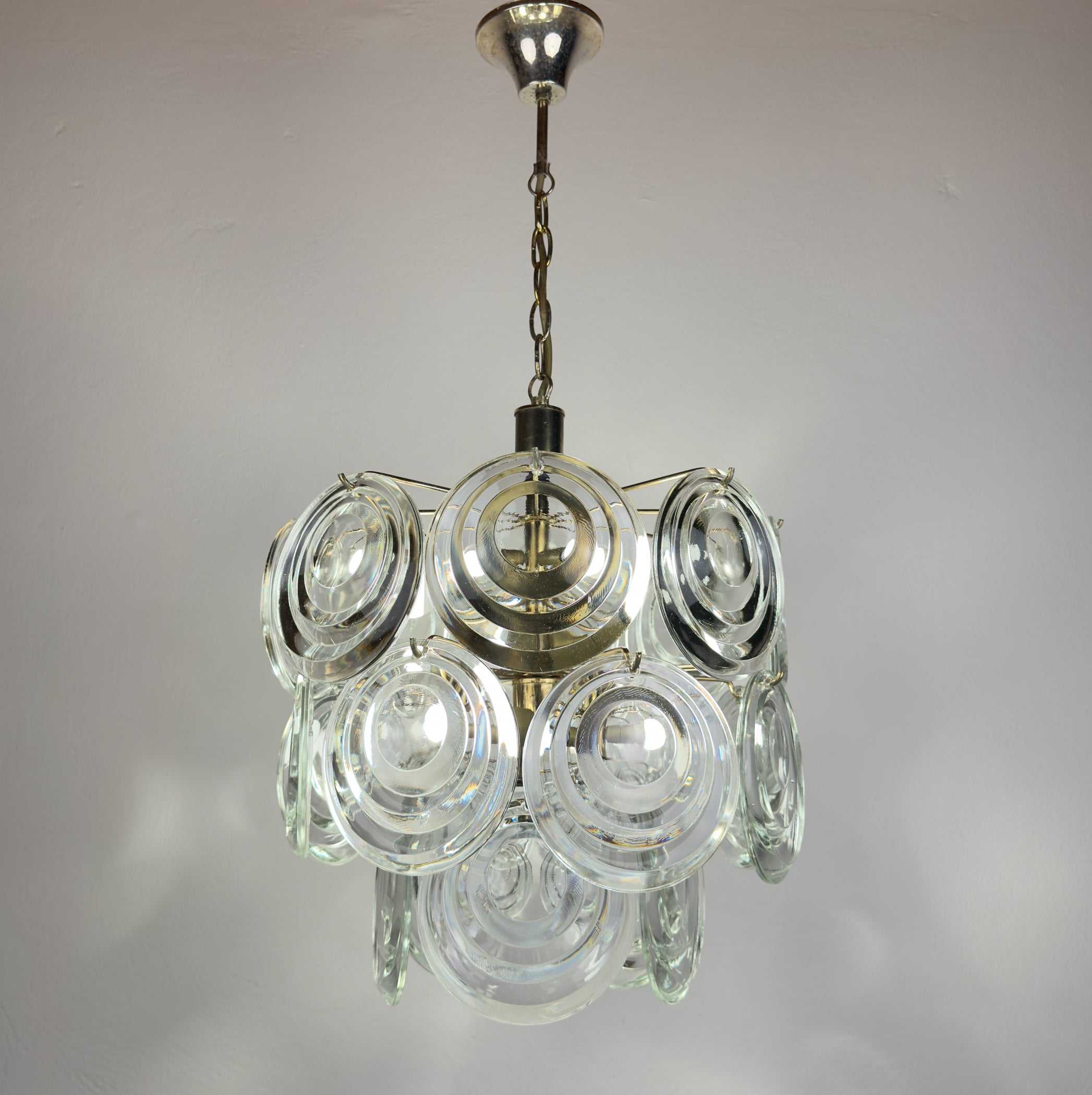 Vintage glass disc chandelier, Italy 1970s