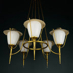 Vintage brass chandelier by Maison Arlus, Art Deco style, France 1950s
