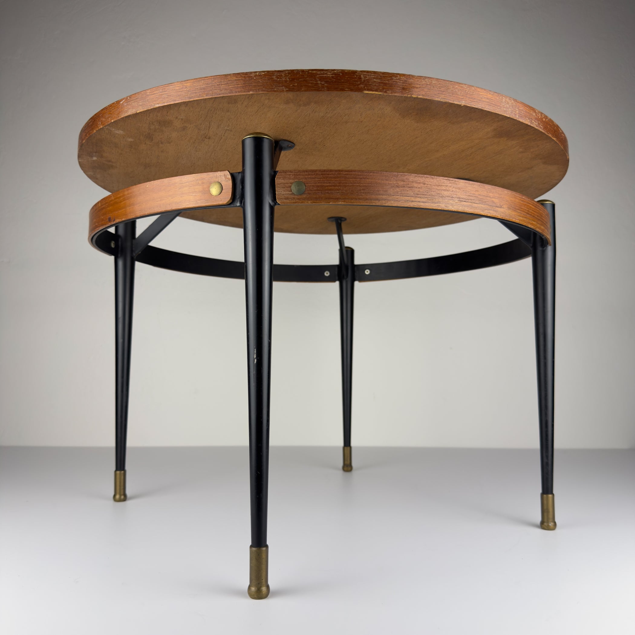 Vintage Italian Metal & Teak Wood Coffee Table by Silvio Cavatorta, 1950s