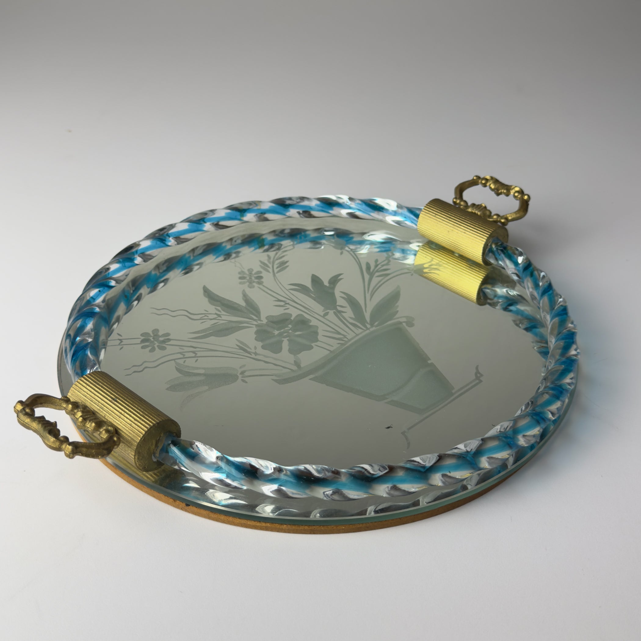 Vintage Venetian glass Mirror Tray, Italy 1950s
