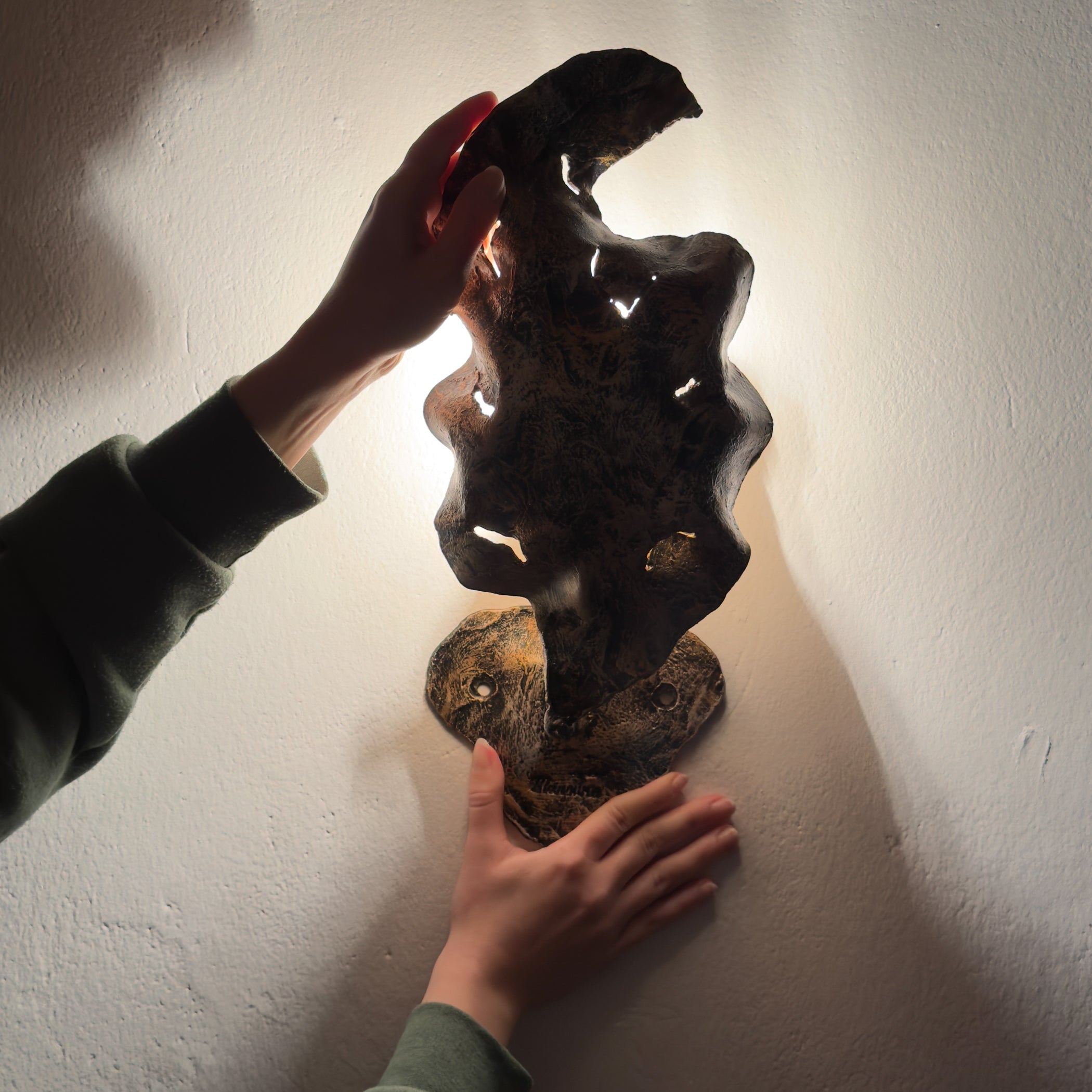 Original metal Brutalist wall lamp by Salvino Marsura, Italy 1970s