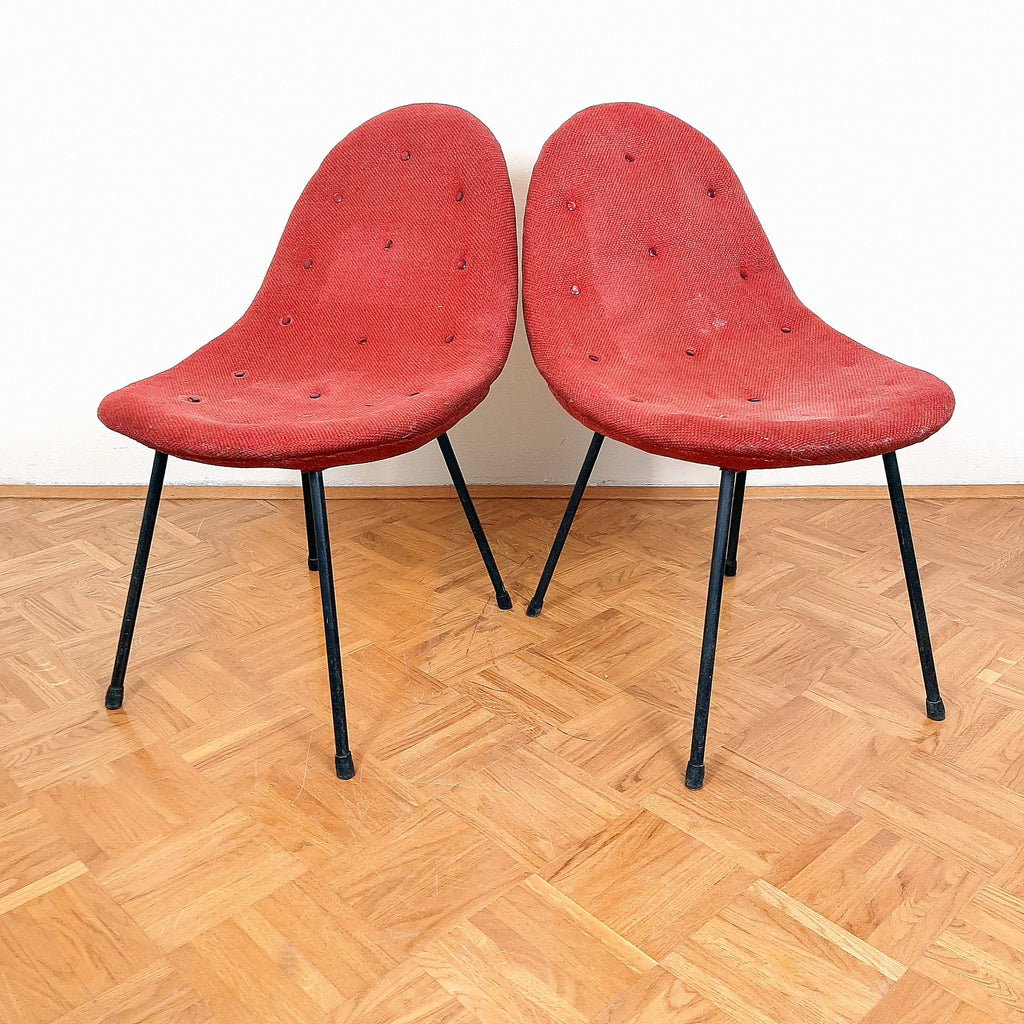 Pair of 1963 Mid-Century Red Cocktail Armchairs - Italian Style