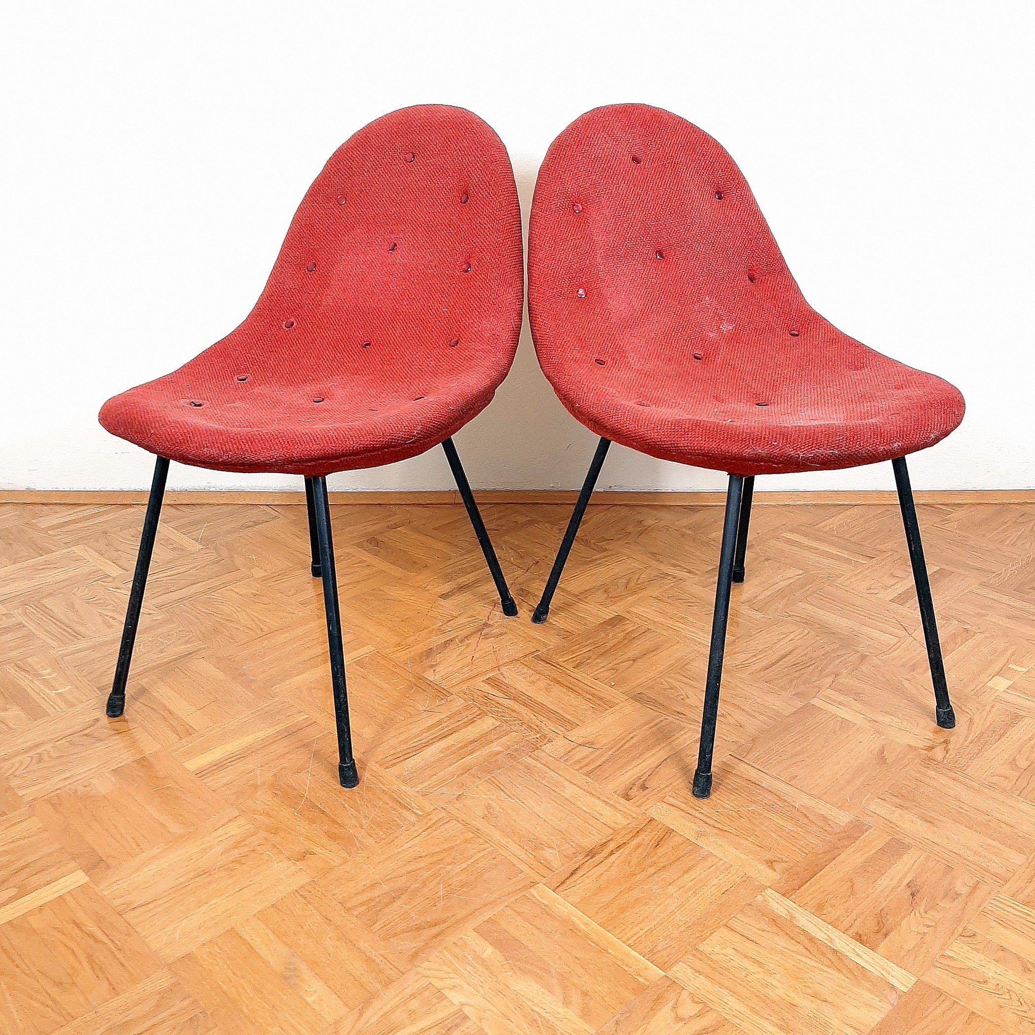 Pair of 1963 Mid-Century Red Cocktail Armchairs - Italian Style