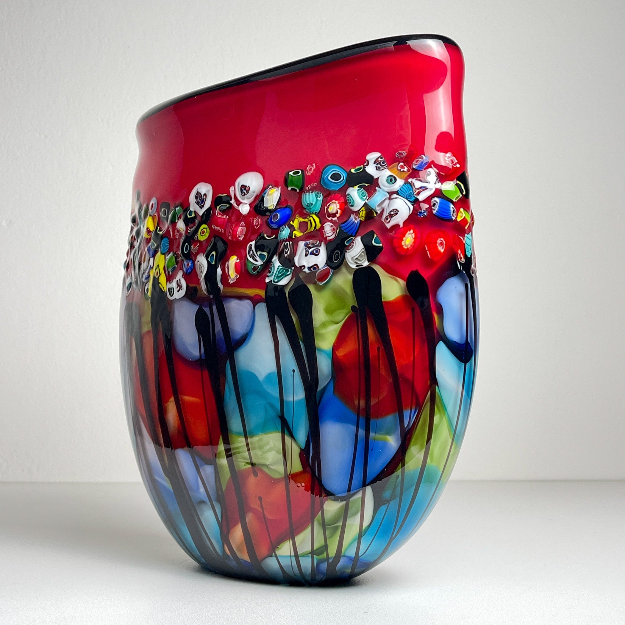 Original large vintage murano glass vase Murrine, Italy 1980s