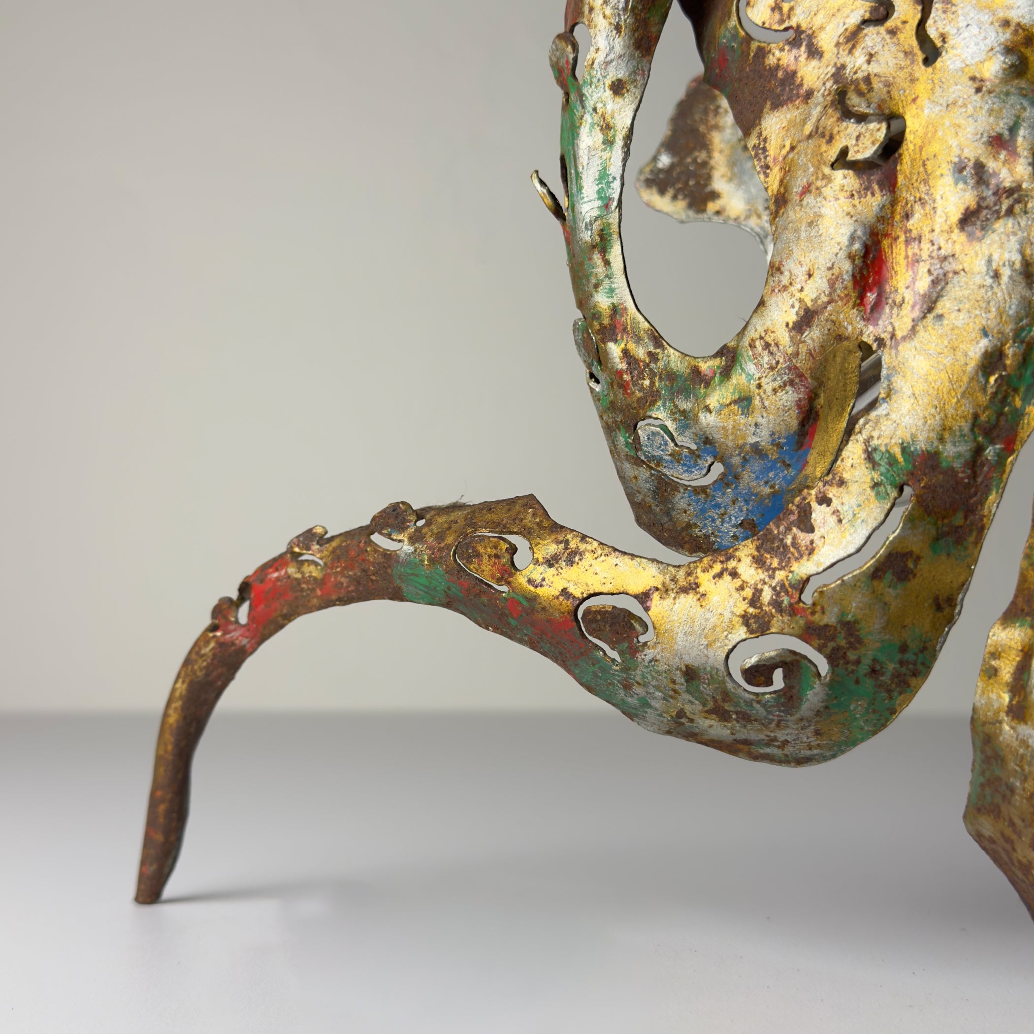 Original metal Brutalist wall lamp Octopus by Salvino Marsura, Italy 1980s