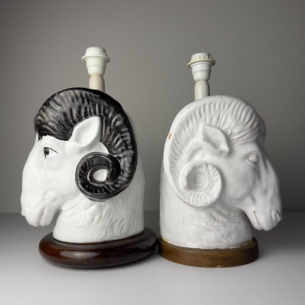 Vintage table lamps Ram Head, Italy 1970s Set of 2