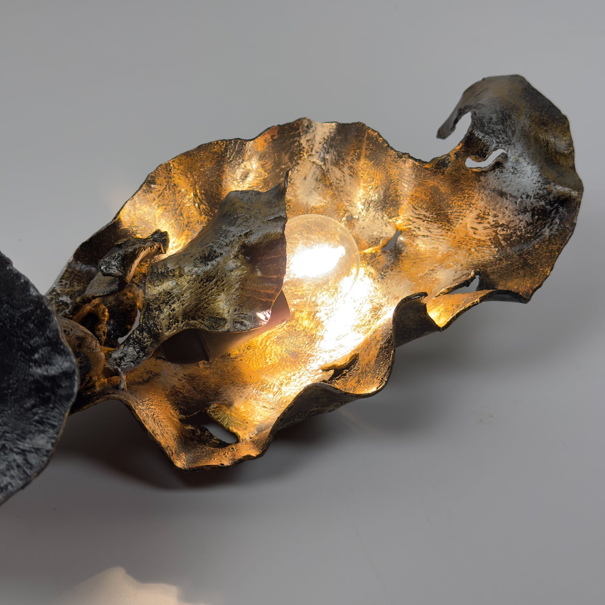Original metal Brutalist wall lamp by Salvino Marsura, Italy 1970s