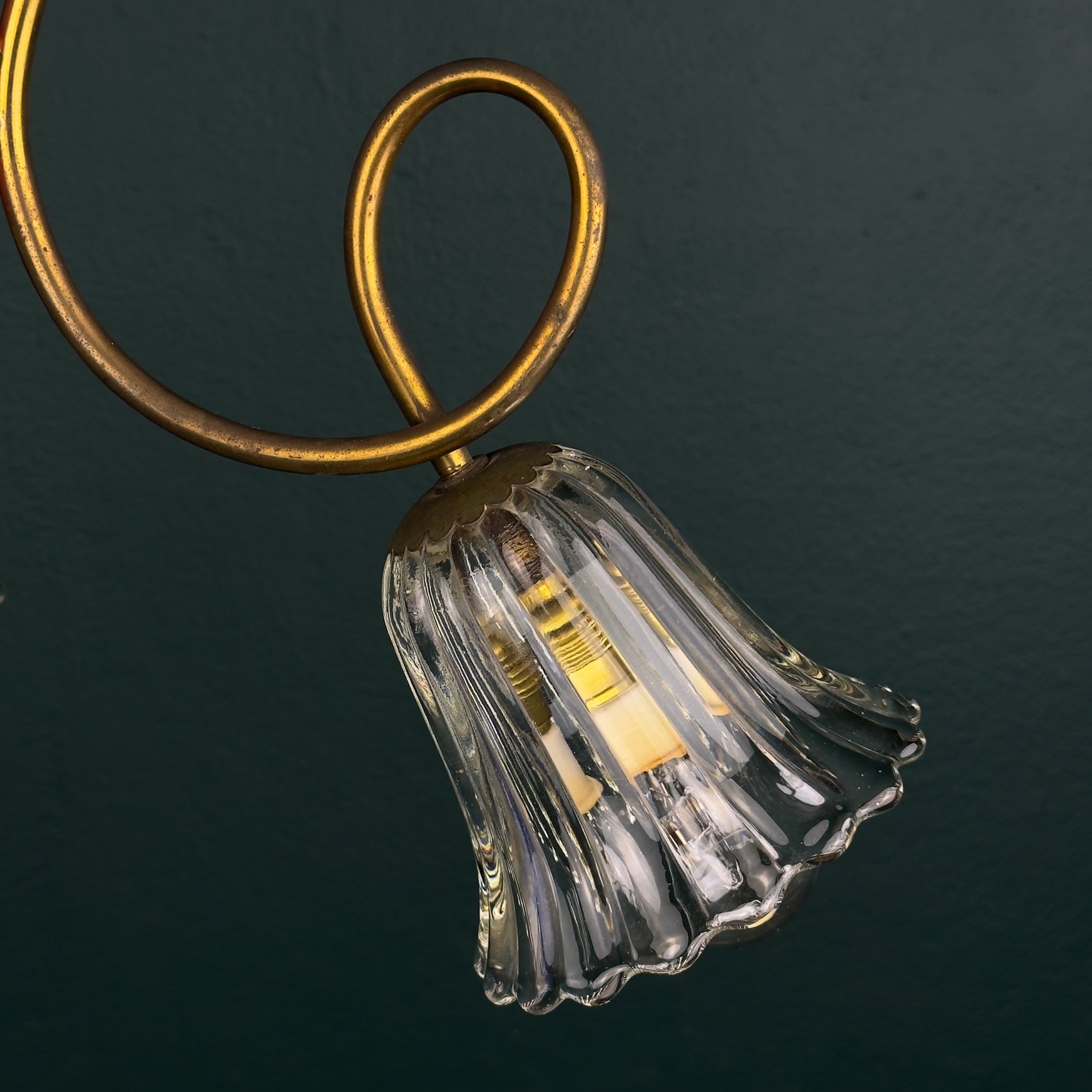 Vintage murano glass and brass chandelier, Italy 1950s