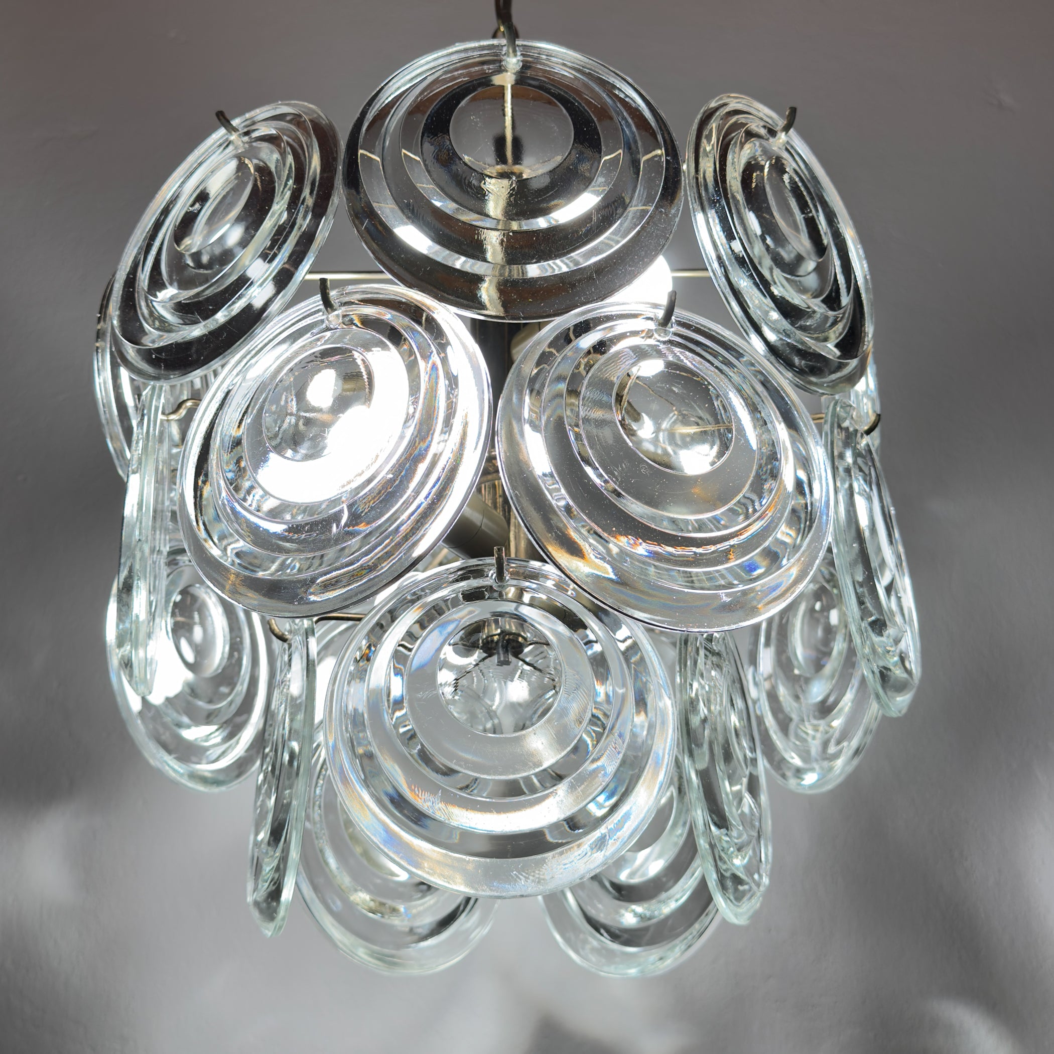 Vintage glass disc chandelier, Italy 1970s