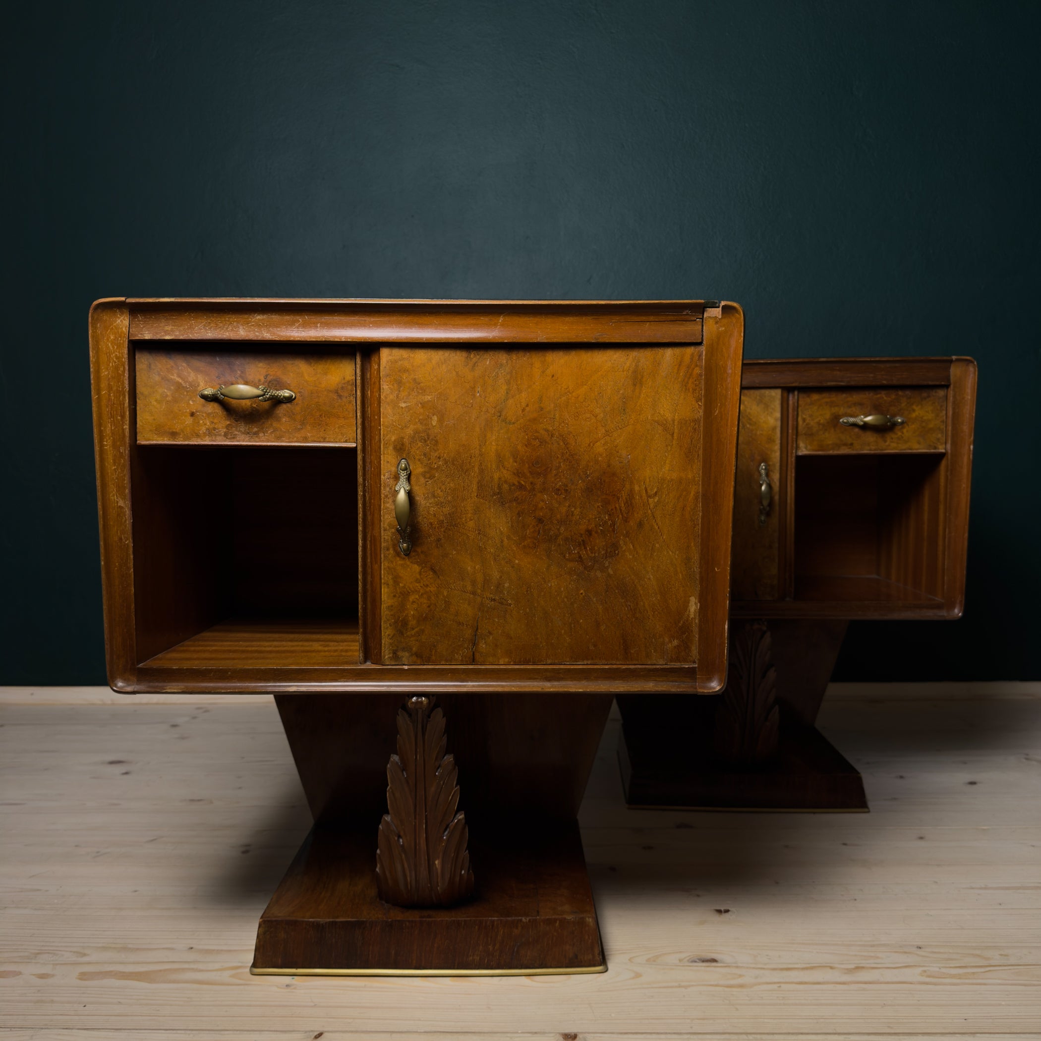 Vintage wood nightstands, Italy 1950s, Set of 2