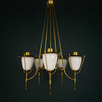 Vintage brass chandelier by Maison Arlus, Art Deco style, France 1950s