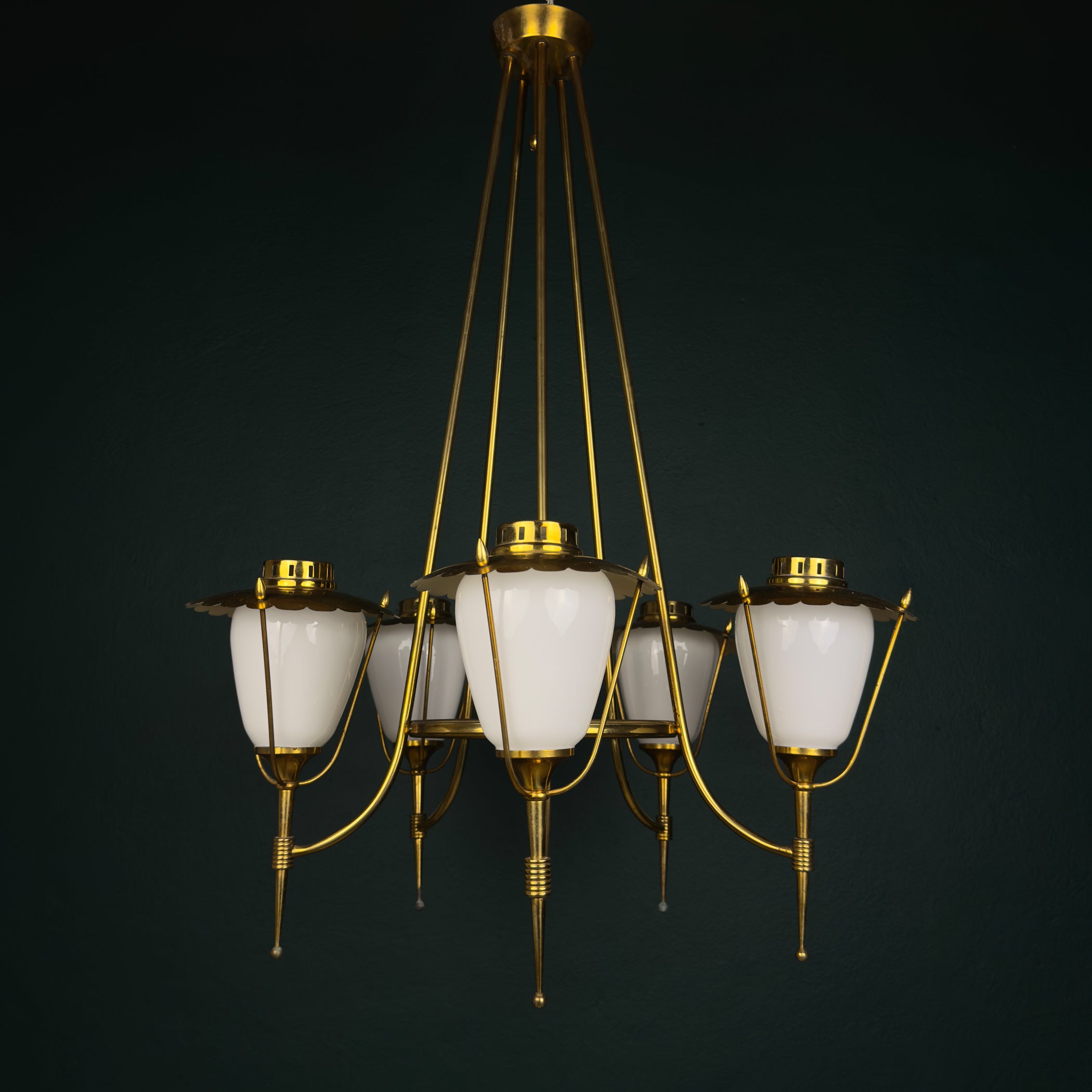 Vintage brass chandelier by Maison Arlus, Art Deco style, France 1950s