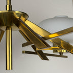 Mid-Century Stilnovo Chandelier with Brass and Opaline Glass, Italy 1970s