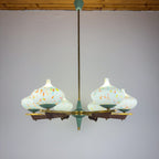 Mid-Century Stilnovo chandelier with teak and Murano Glass, Italy 1940-50s