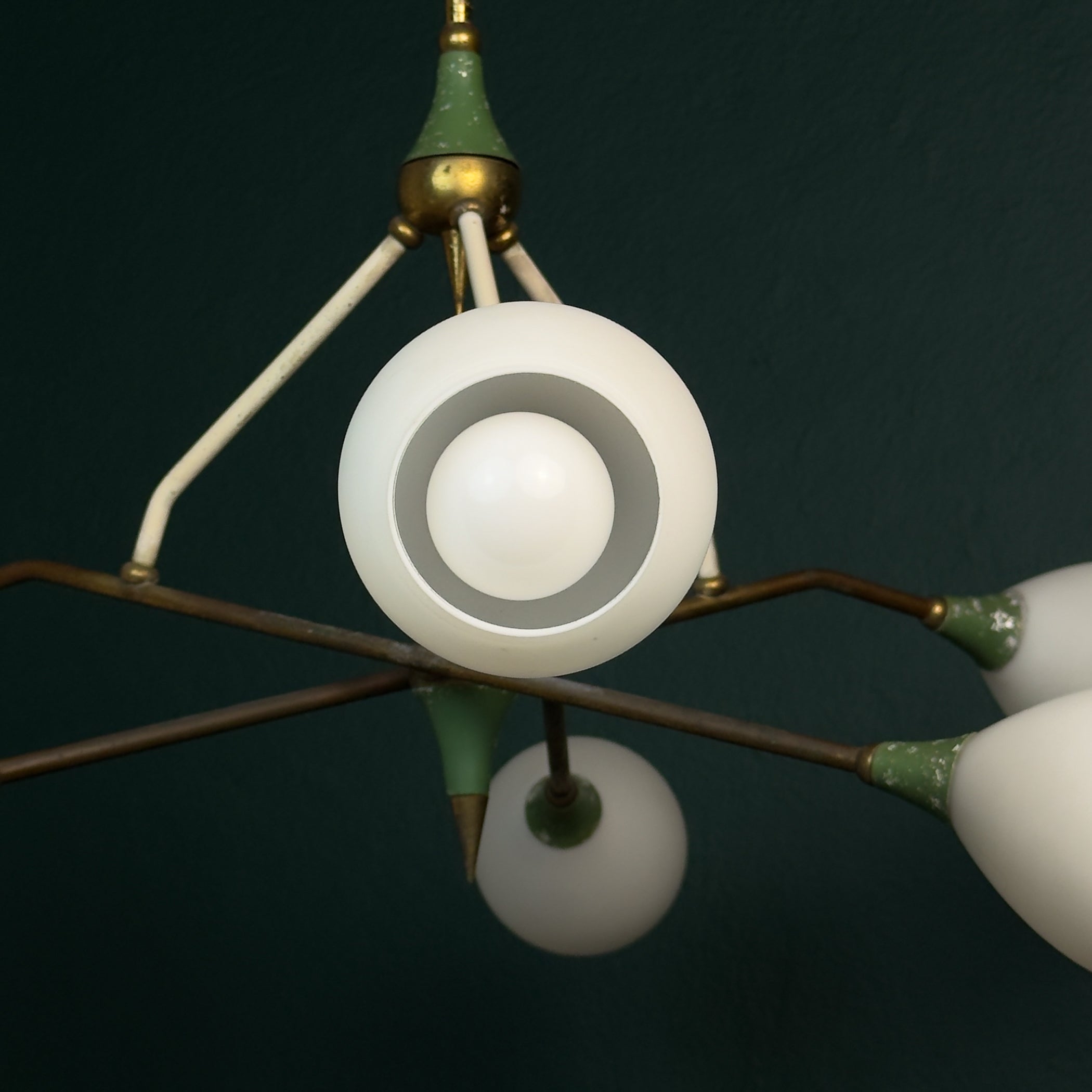 Mid-Century Stilnovo chandelier with Opaline Glass, Italy 1960s