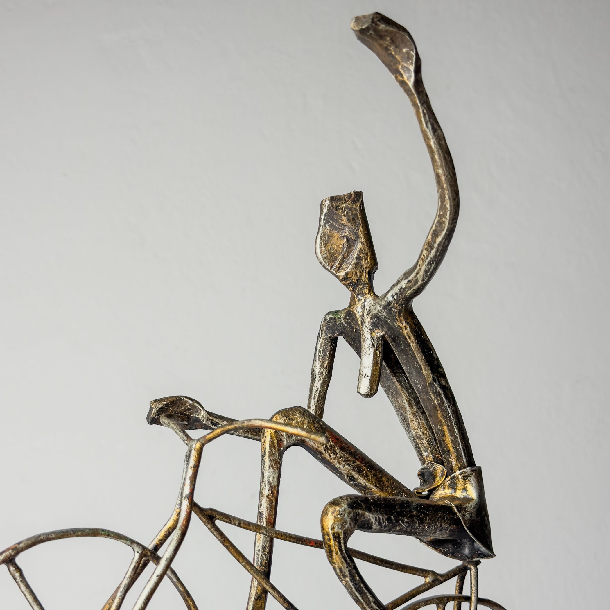 Vintage metal Brutalist sculpture Bicyclist by Salvino Marsura, Italy 1980s