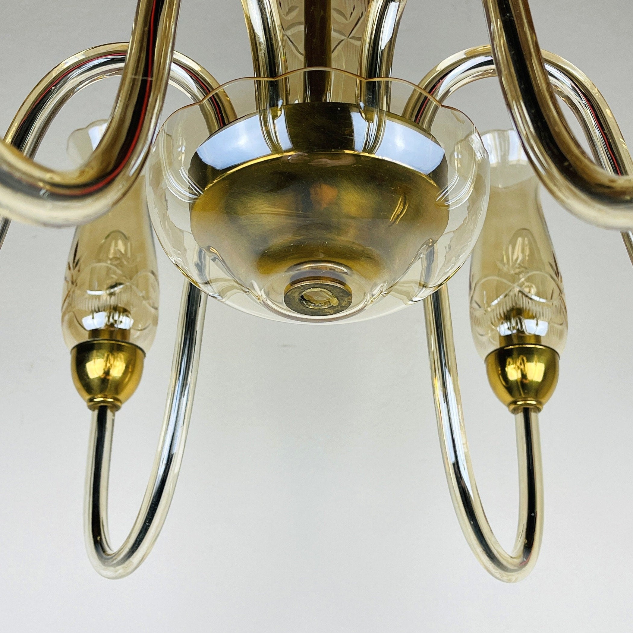 Vintage amber murano chandelier De Majo Italy 1970s Mid-century italian chandelier 6 bulbs