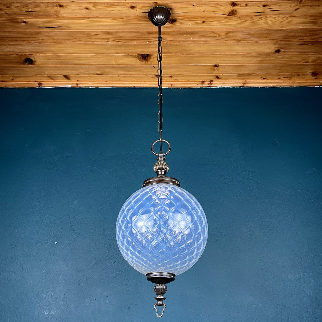 Vintage blue murano sphere ball pendant lamp Italy 1970s Mid-century italian lighting