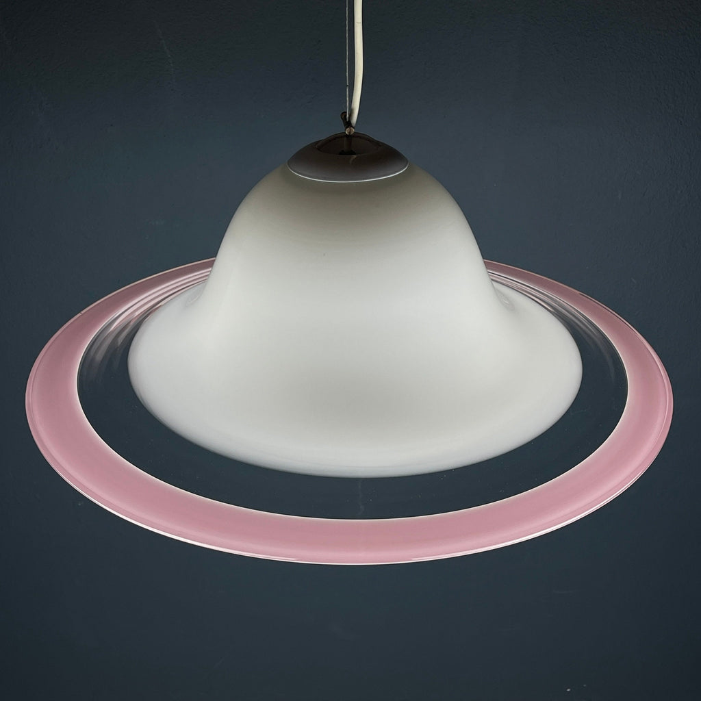 Murano glass white and pink pendant lamp Italy 1970s Mid-century lighting ceiling lamp