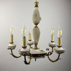 Vintage Art Nouveau Capodimonte Chandelier: Floral Porcelain Lamp, 1930s