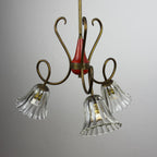 Vintage murano glass and brass chandelier, Italy 1950s