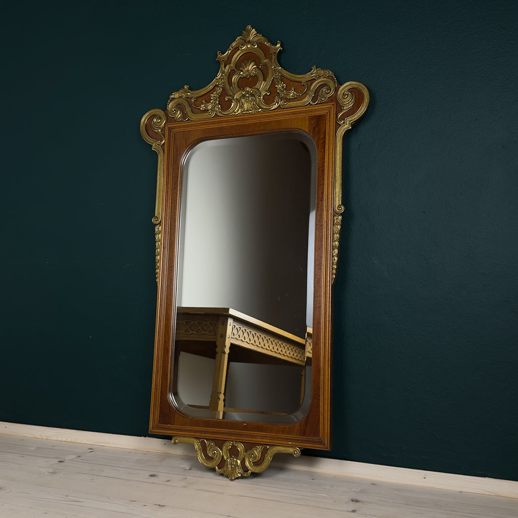 Vintage Large Wooden Wall Mirror, Italy 1950s