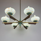 Mid-Century Stilnovo chandelier with teak and Murano Glass, Italy 1940-50s