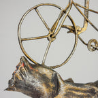 Vintage metal Brutalist sculpture Bicyclist by Salvino Marsura, Italy 1980s