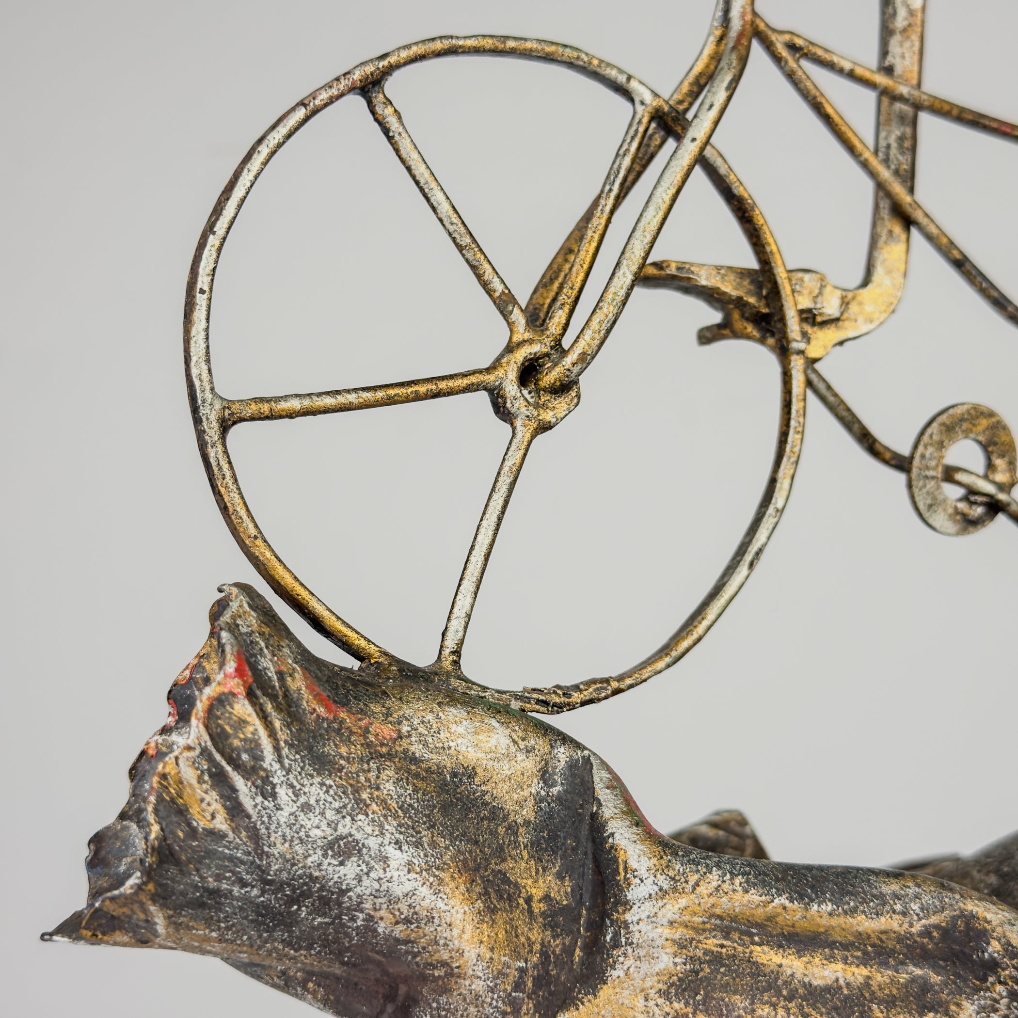 Vintage metal Brutalist sculpture Bicyclist by Salvino Marsura, Italy 1980s