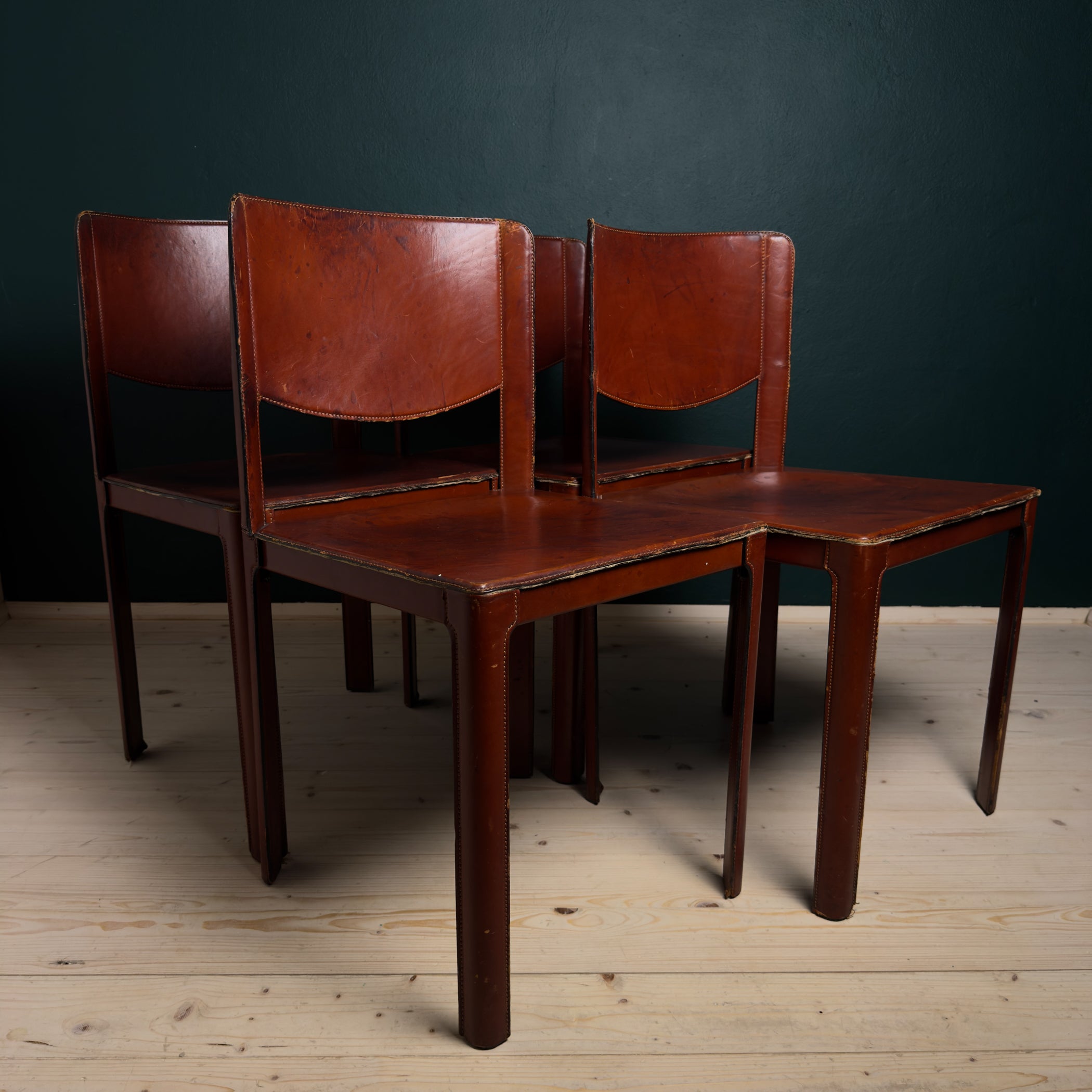 Mid-century Sistina Saddle dining chairs by Tito Agnoli for Matteo Grassi, Italy 1980s, Set of 4
