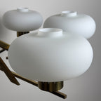 Mid-Century Stilnovo Chandelier with Brass and Opaline Glass, Italy 1970s