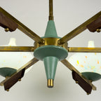 Mid-Century Stilnovo chandelier with teak and Murano Glass, Italy 1940-50s