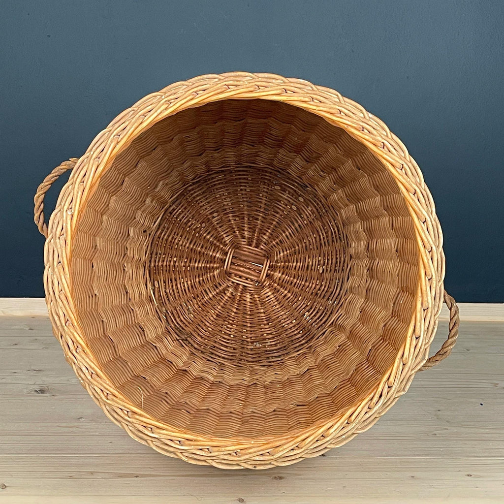 Vintage laundry basket wicker weaving Yugoslavia 1970s
