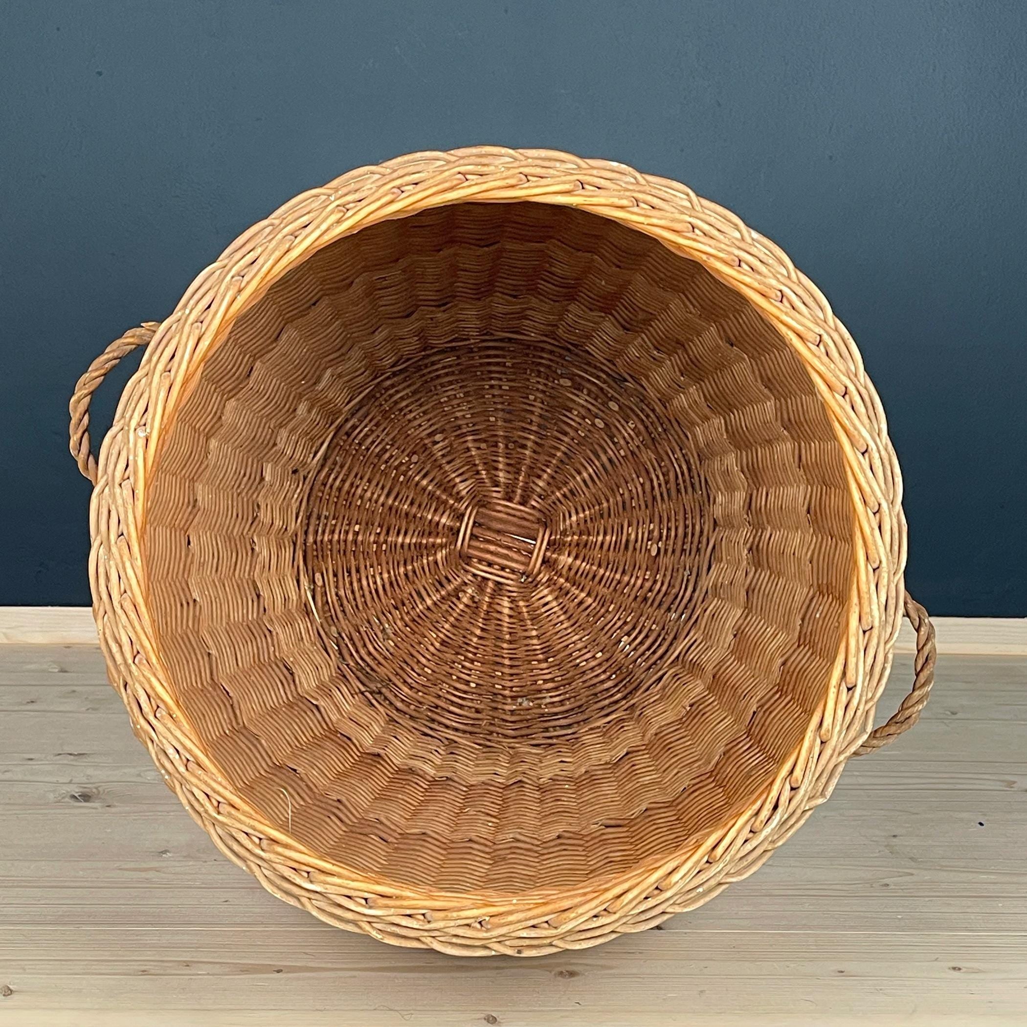 Vintage laundry basket wicker weaving Yugoslavia 1970s