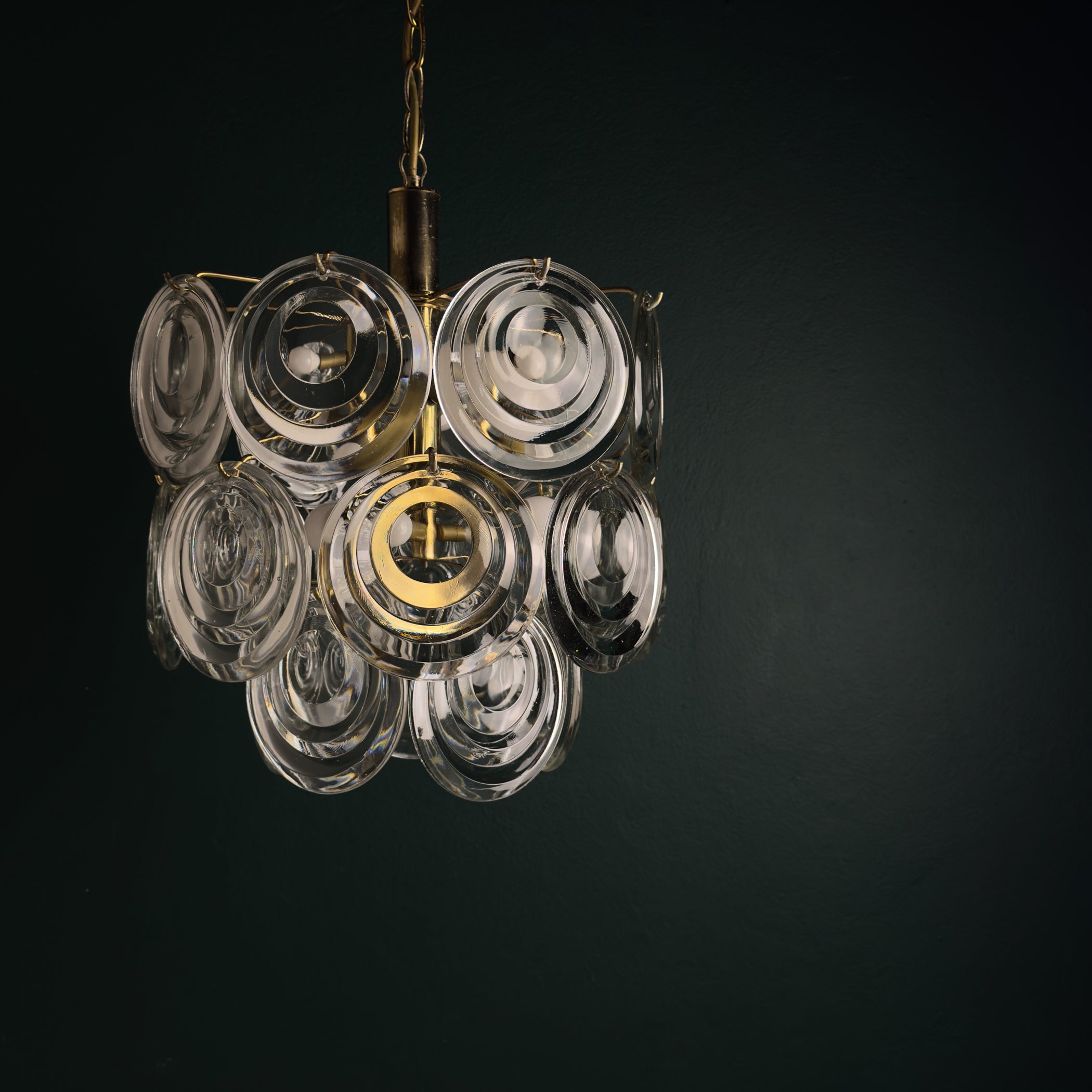 Vintage glass disc chandelier, Italy 1970s